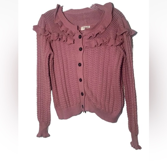 SOLD Umgee Women’s M Cardigan Knit Ruffles Dusty Pink Preppy Cute Girlhoodcore - Picture 2 of 10